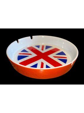 Vintage Union Jack Ceramic Ashtray Trinket Dish 7"  UK's  British Flag Design Or